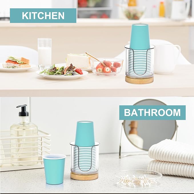 Bathroom Cup Dispenser for Countertops,2 Pack of Bathroom Cup Holders for 3 oz Cups,Small Cup Holder for Mouthwash and Paper Cups (Clear 2 Pack)