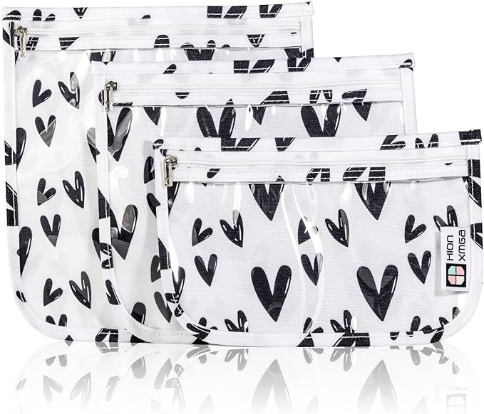 TSA Approved Toiletry Bag, Set of 3 Clear Travel Toiletry Bag Quart Size Zipper Travel Pouch, Waterproof Makeup Cosmetic Bag for Women Men Kids Toiletries Carry on, Hearts