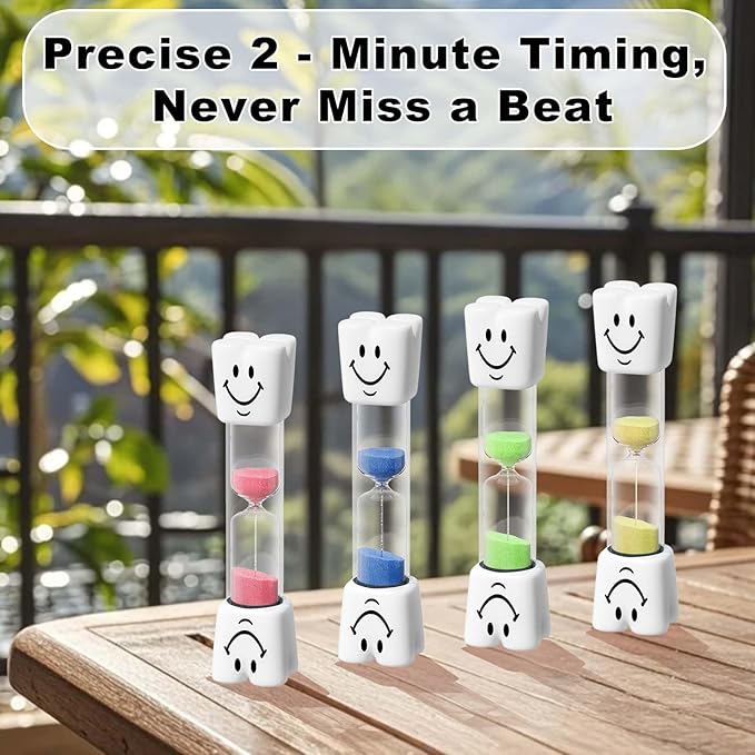 2 Minute Sand Timer for Kids, Small Blue Smiley Acrylic Hourglass Sand Clock Set, Plastic Glass Mini Sandglass for Toothbrush Classroom Games Kitchen (Pack of 2)