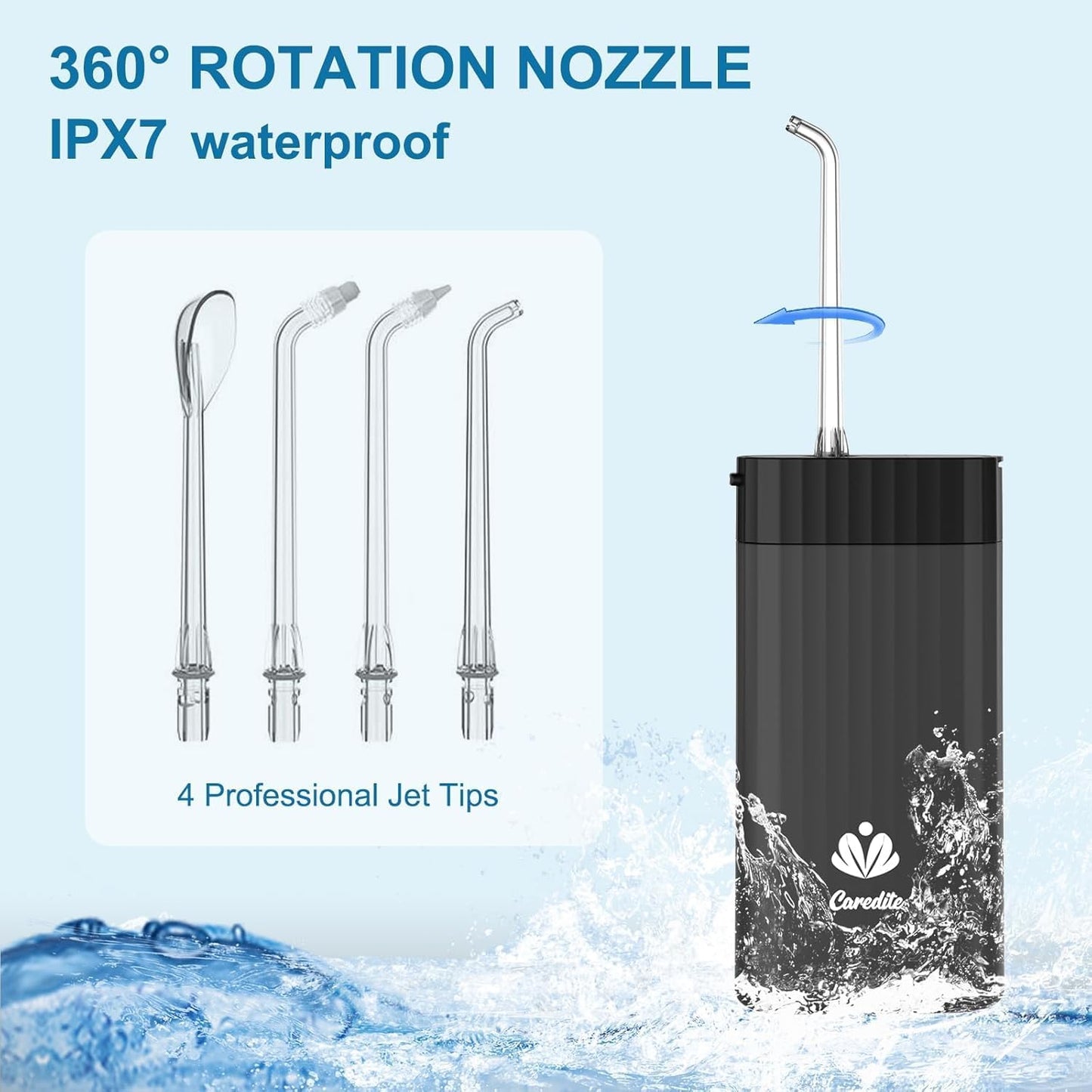 Portable Water Flosser for Teeth,Travel Water Flosser Picks,Mini Cordless Oral Irrigator Rechargeable Power Dental with Telescopic Water Tank, IPX7 Wateroproof for Brace & Sensitive Teeth Care,Black