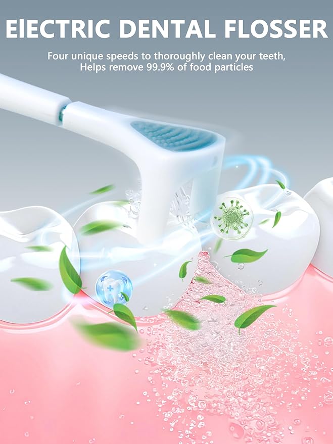 Electric Flosser for Teeth 4 Speeds,Electric Dental Flosser with 50 Replacement Heads,Rechargable Power Flosser for Teeth Cleaning Adults Men and Women
