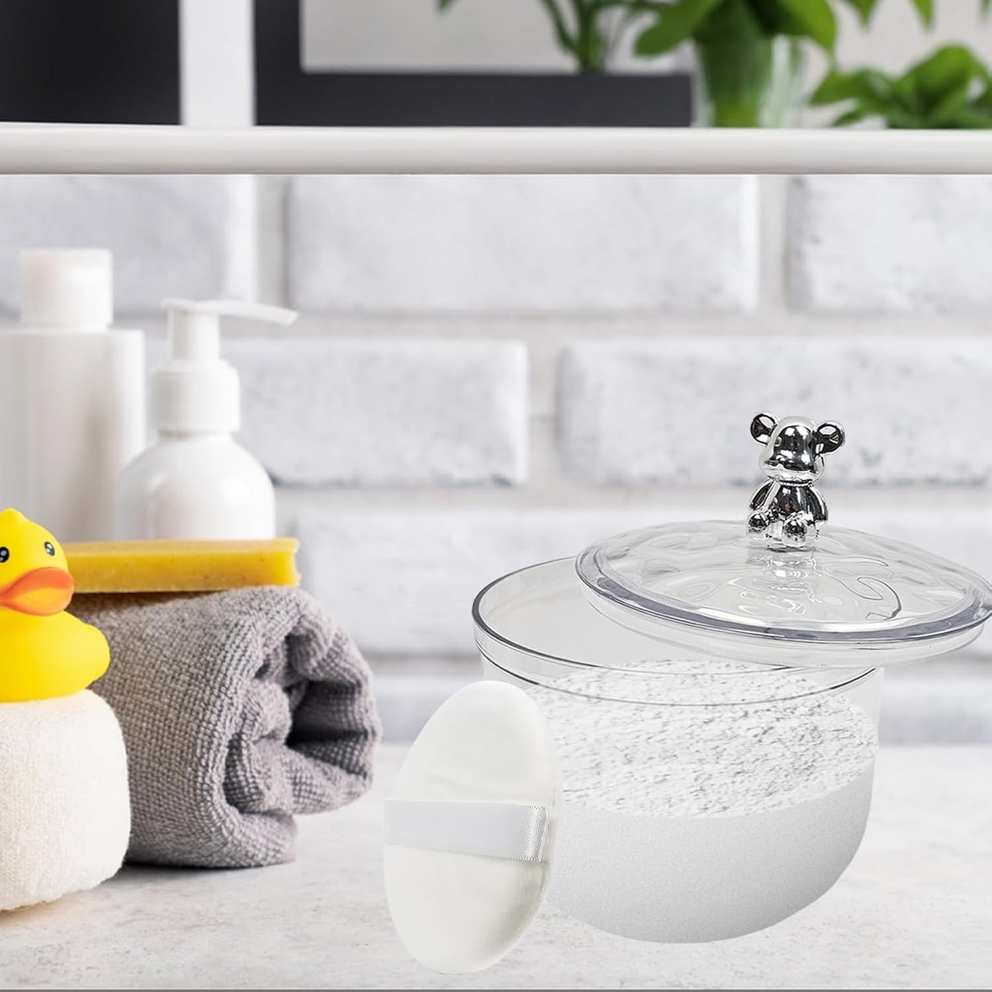 3 Pcs Body Face Plastic Powder Puff and Container Dish with Fluffy Soft Large Powder Puff for Women(Bear Shape)