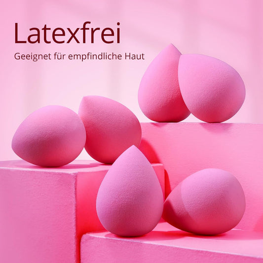 BEAKEY Super Soft Makeup Sponge Set of 6, Makeup Sponges for Foundation, Liquid, Cream and Powder, Pink Beauty Sponge for Blending, 0 Latex Blender