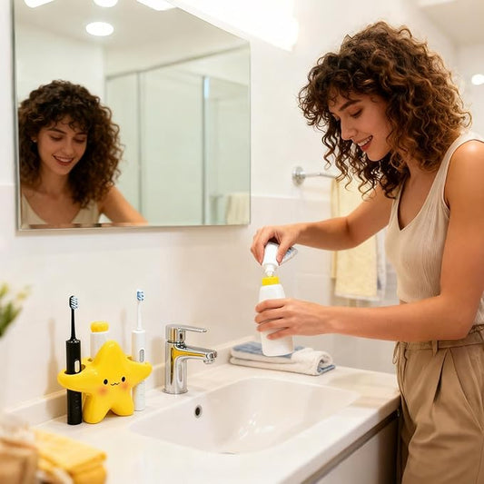 Toothbrush Holder – Cartoon Star Electric Stand, Cute Creative Storage Rack | Bathroom Organizer for Kids Home Use, Holds Toothbrush and Toothpaste, Fun Design, Wall-Mounted Accessory, Space-Saving Fi