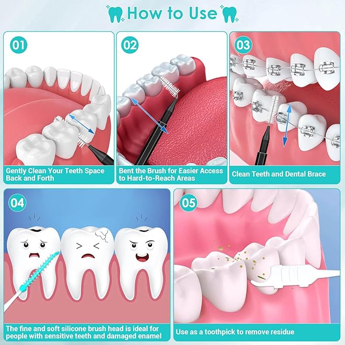 Lezmarket 300PCS Interdental Brushes for Braces, Soft and Bendable Dental Brush for Orthodontic Braces, Braces Cleaner Brush Tooth Pick Teeth Flossers Brushes for Teeth (Black)