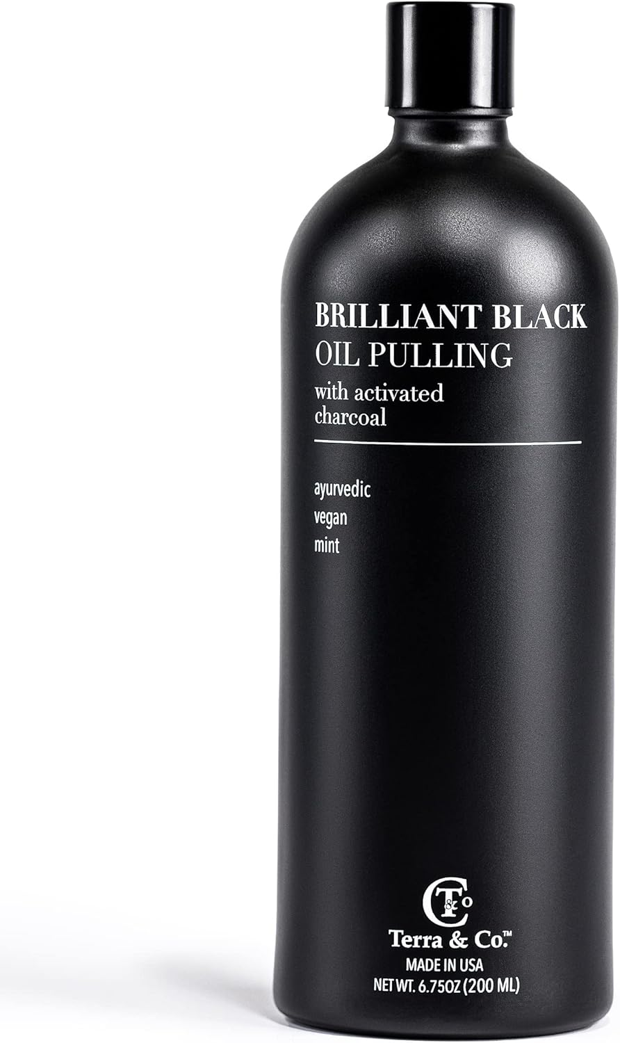 Terra & Co.® Brilliant Black® Oil Pulling Mouthwash | Natural Oil Rinse with Vitamin E for Strong Gums & Healthy Teeth | Fluoride-Free, Made in USA | 6.75 oz