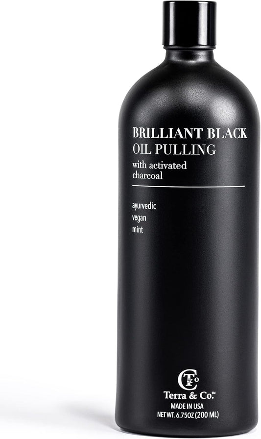 Terra & Co.® Brilliant Black® Oil Pulling Mouthwash | Natural Oil Rinse with Vitamin E for Strong Gums & Healthy Teeth | Fluoride-Free, Made in USA | 6.75 oz