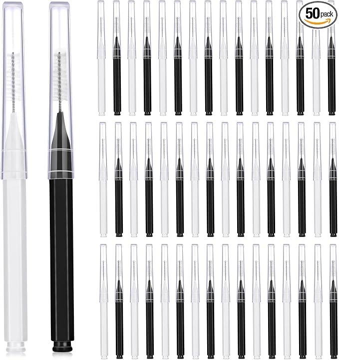 Patelai 50 Pieces Interdental Brush for Cleaner Braces Brush Toothpick Dental Tooth Flossing Head Oral Dental Hygiene Flosser Toothpick Cleaners Tooth Cleaning Tool(Black, White)