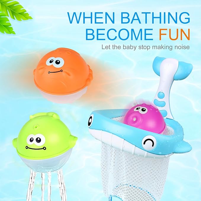 Bath Toy Sets, 36 Foam Bath Letters and Numbers, Floating Squirts Animal Toys Set with Fishing Net and Organizer Bag, Fish Catching Game for Babies Infants Toddlers Bathtub Time