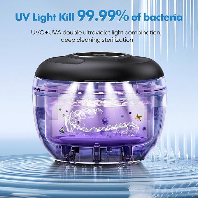 Ultrasonic Retainer Cleaner Machine, 45kHz Ultrasonic Dentures Cleaner for Night Guards, Braces, Aligner, Toothbrush, Jewelry and More, 200ML Capacity, Black
