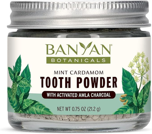 Banyan Botanicals Mint Cardamom Tooth Powder – Ayurvedic Fluoride-Free Toothpaste Alternative with Miswak & Activated Charcoal (from Amla) – 0.75oz, 80+ Uses – Non GMO Sustainably Sourced Vegan