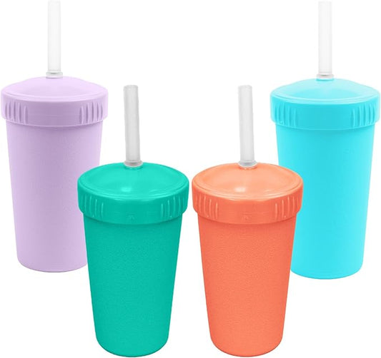 Re-Play 10 oz. Straw Cups for Kids with Silicone Locking Straws - Dishwasher & Microwave Safe - Made in USA - Set of 4-7.37" x 7.37" x 1.25" - Bubble Pop