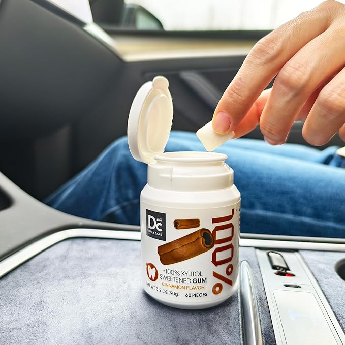 DC24 DAILY CARE 100% Xylitol Gum, No Aspartame, Sugar Free Chewing Gum, Natural Cinnamon Flavor, Gluten Free, Vegan, 60 Pieces, Pack of 1