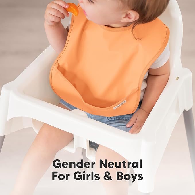 3-Pack Waterproof Baby Bibs for Eating - Lightweight Toddler Feeding Bibs with Large Food Catcher, Mess Proof, Food-Grade Baby Eating Essentials, Easy to Put On & Clean (Slate)