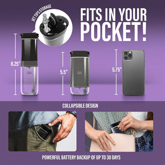 GuruNanda Compact Water Dental Flosser, Portable Travel Size Oral Irrigator Flosser with Collapsible 180 ml Tank, Smart Timer, 4 Flossing Modes, TSA-Approved - Black