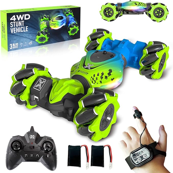 Remote Control Car - RC Drift Car for Boys Age 8-12, Gesture Sensing RC Stunt Cars 4WD Hot Wheels Cars Toy for Kids 4 5 6 7 8 9 10 Year Old Boy Birthday (Green)