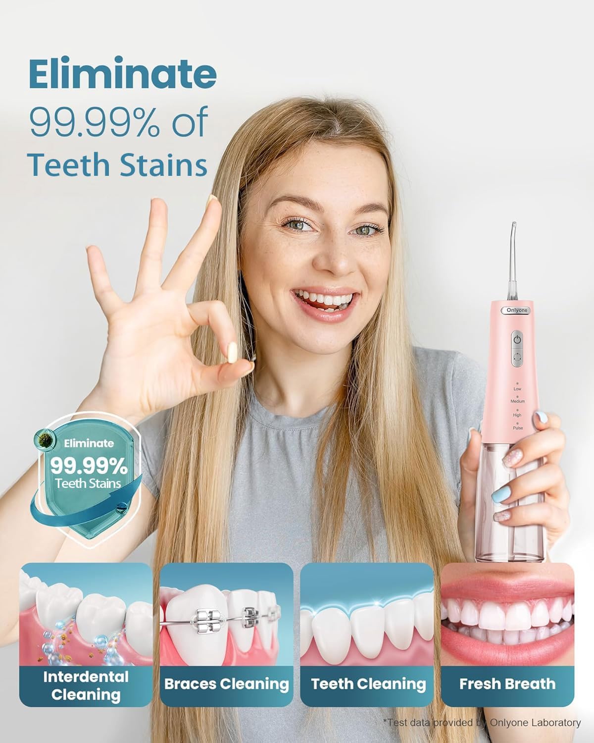 Onlyone Water Dental Flosser Pick for Teeth, 300ML Portable Oral Irrigator, Rechargeable Travel Irrigation Cleaner, Professional Electric Flossing Machine Birthday Gifts for Women,Mom,Girlfriend Pink