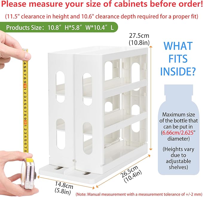 Medicine Organizer 2 Three-Decker Shelves Cabinet Storage Rack Organizer for Holding Vitamins, Supplements Cosmetics 10.82”H x 5.82”W x 10.43”D (Creamy White)