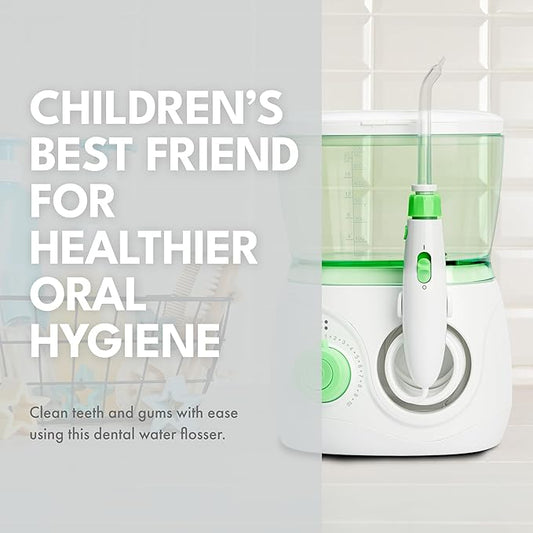 ToiletTree Products Children's Countertop Water Flosser - Dental Oral Irrigator for Kids - BPA-Free Dental Water Flosser with 600mL Capacity and Adjustable Water Pressure - Green