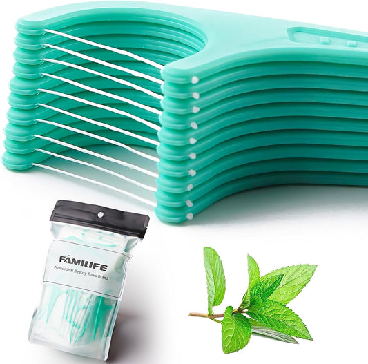 FAMILIFE Individually Wrapped Floss Picks, 100PCS Mint Dental Floss Cleaner, Tooth Picks Flossers with Portable Individual Packaging, Toothpicks Helps to Fight Tooth Decay and Keep Your Teeth Clean