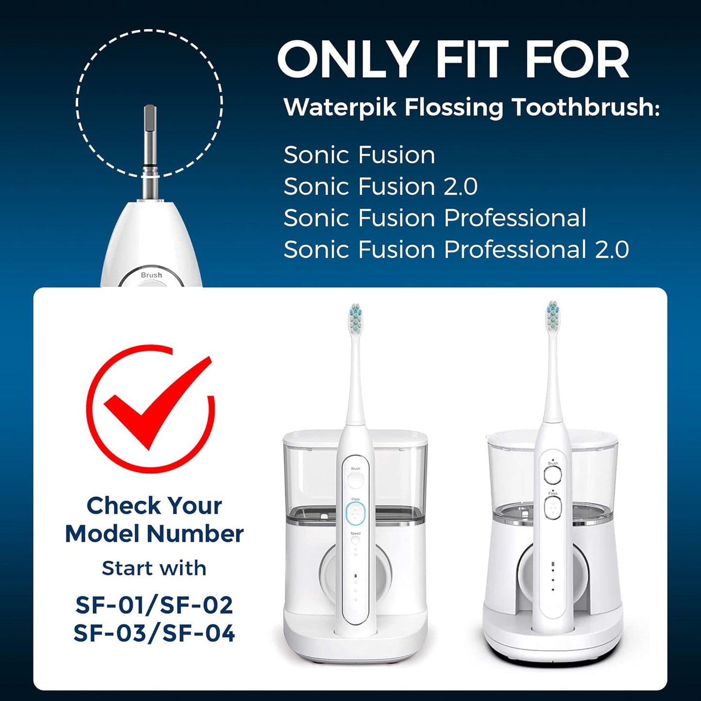 6 Pack Toothbrush Replacement Heads Compatible with WaterPik Sonic Fusion 2.0, FitMount Flossing Brush Head Fit for Water-Pic SF-01W SF-02W and 2.0 SF-03 SF-04