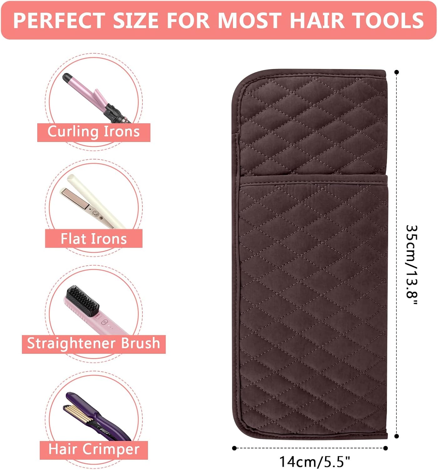 Heat Resistant Hair Tools Organizer Bag Portable Travel Storage Cover Case for Hair Straighteners, Curling Irons, Flat Irons and Hot Styling Tools(13.8" x 5.5")