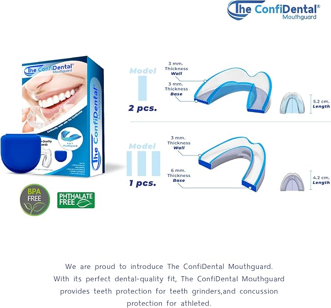 The ConfiDental - Pack of 3 Moldable Mouth Guard for Teeth Grinding Clenching Bruxism, Sport Athletic, Whitening Tray, Including 2 Regular and 1 Heavy Duty Guard (2 (LLL) Regular 1 (II) Heavy Duty)