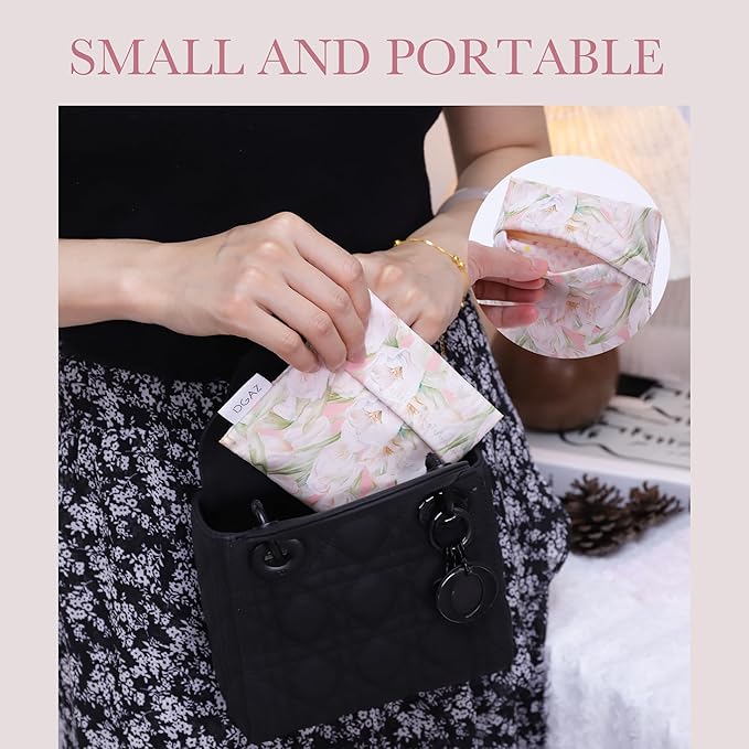 DGAZ Sanitary Napkin Storage Bag, Period Bag for Teen Aged Girls, Portable Period Bag for Panty Liners/Menstrual Cup/Small Tampons，Mini Makeup Bag for Purse(French Tulips)
