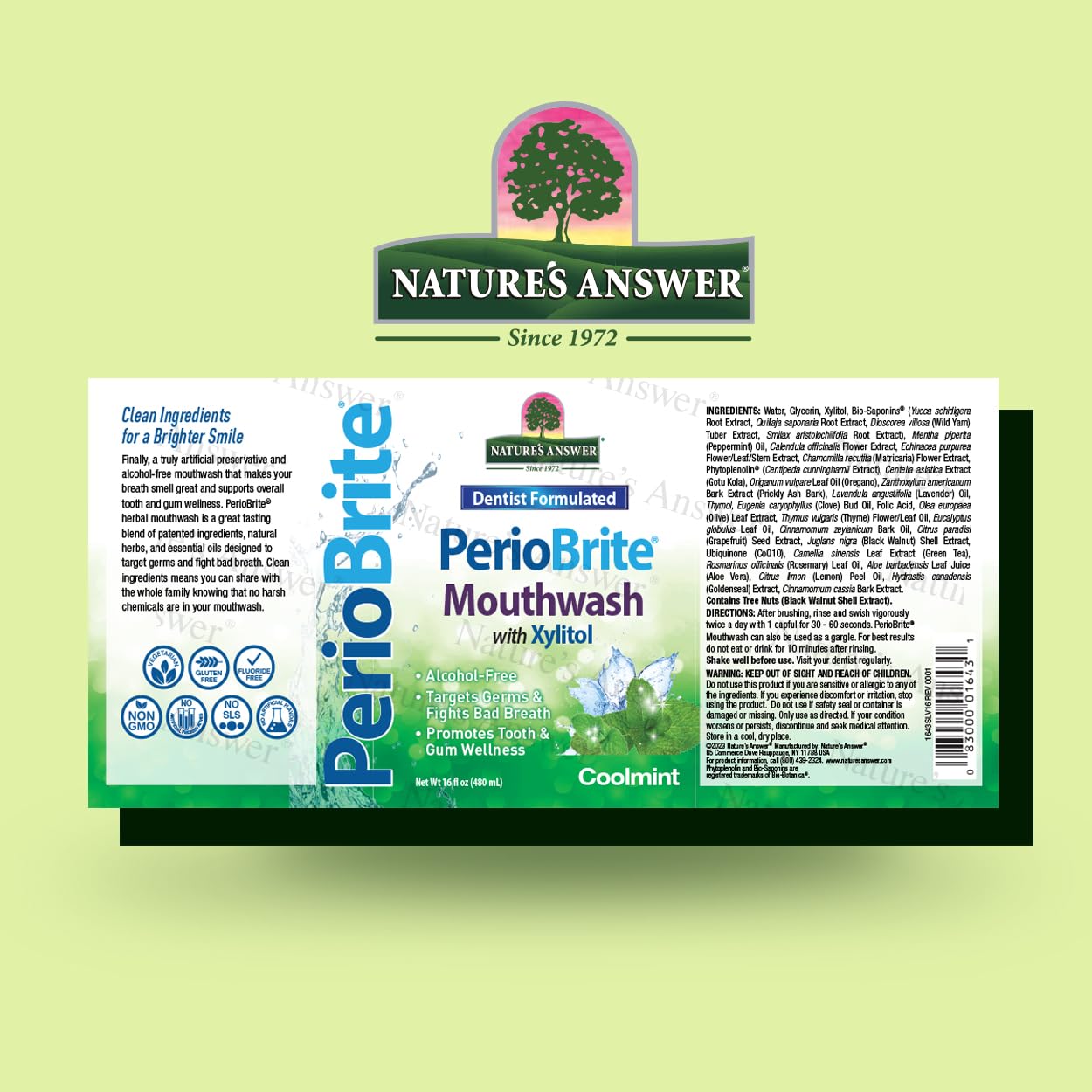 Natures Answer Periobrite Mouthwash 16 oz | Whitens Teeth | Freshens Breath | Removes Plaque | Minimizes Dry Mouth