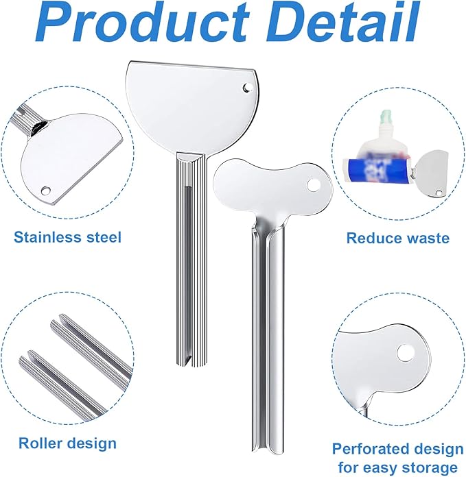 4 Pcs Toothpaste Tube Squeezer,Keys Metal Roller Hair Dye Dispenser Tool, Stainless Steel Toothpaste Squeezers,Metal Tube Key Squeezers Tooth Paste Squeezer for Bathroom Cosmetic Paint Hand Cream