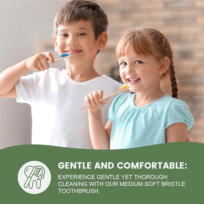 Navona 36 PCS Bamboo Toothbrushes, Kids Aged 7+ Toothbrush Pack, Eco-Friendly Natural Wooden Toothbrush Bulk, Individually Wrapped Bulk Toothbrushes，BPA Free Medium Soft Bristles