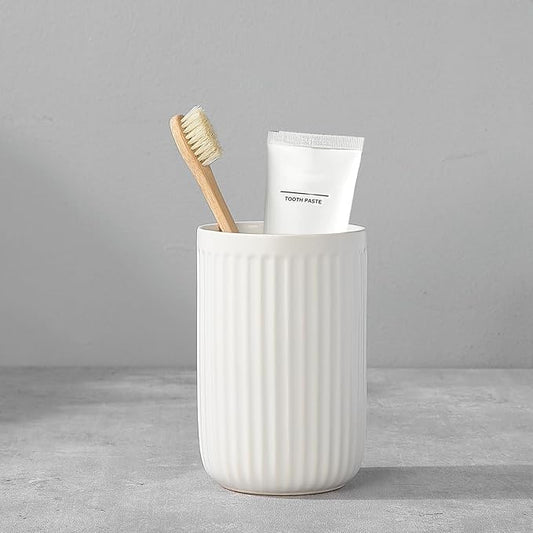 White Toothbrush Holders for Bathrooms - 1 Cups Ceramic Toothbrush Toothpaste Holders, White Bathroom Tumbler Cups Reusable Toothbrush Mouthwash Cup, Bathroom Counter Organizer.