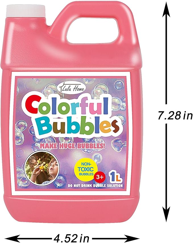 Lulu Home Concentrated Bubble Solution, 1 L/ 33.8 OZ Refill for Bubble Machines, Giant Wands, and Blowers - Up to 2.5 Gallons for Kids' Birthday Parties