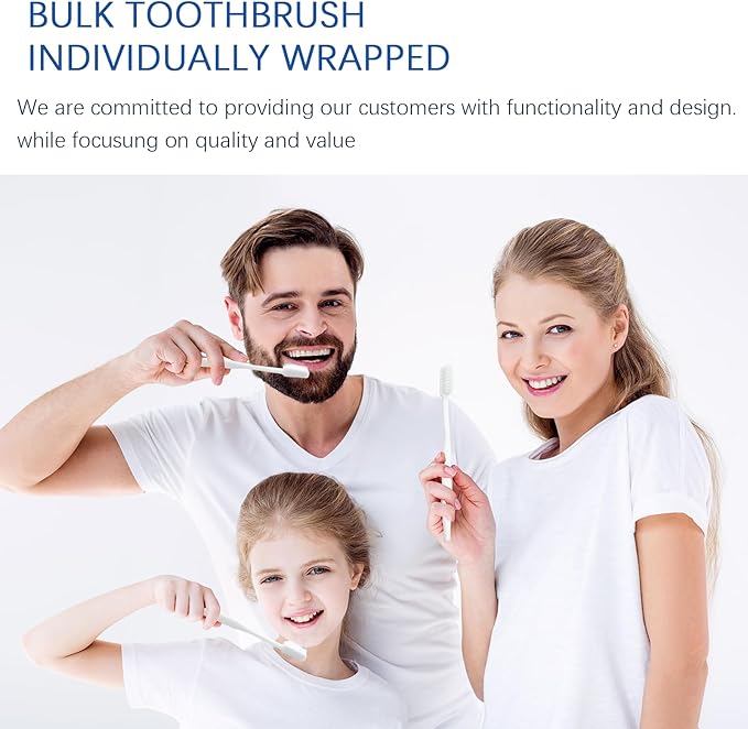 100 pcs Bulk Toothbrushes Individually Wrapped, White Manual Disposable Travel Toothbrush for Adult, Soft Bristles for Homeless,Travel, Hotels