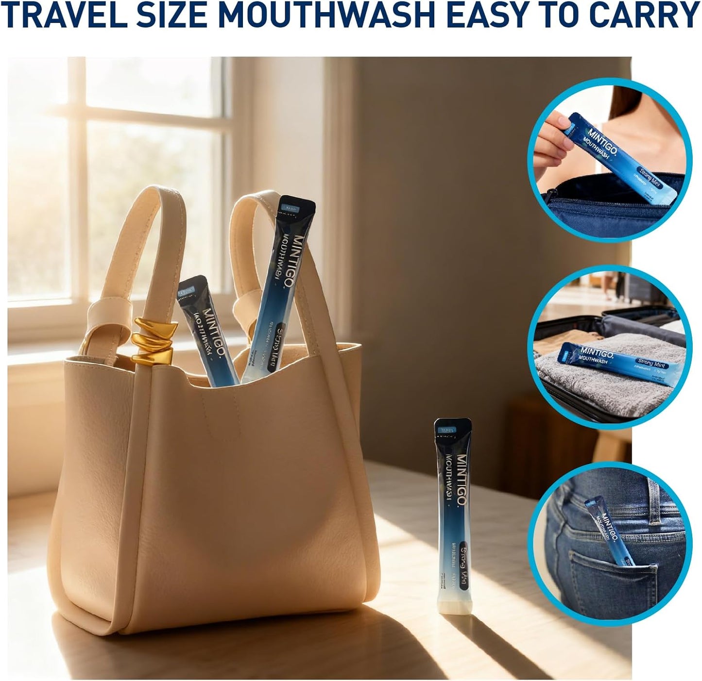 Mouthwash Travel Size Portable Packets to Go, Alcohol Fluoride Free Strong Mint for Travel Essentials, Travel Mouth Wash for Superior Oral Hygiene, 20 Individual Travel Mouthwash Packets (Pack of 20)