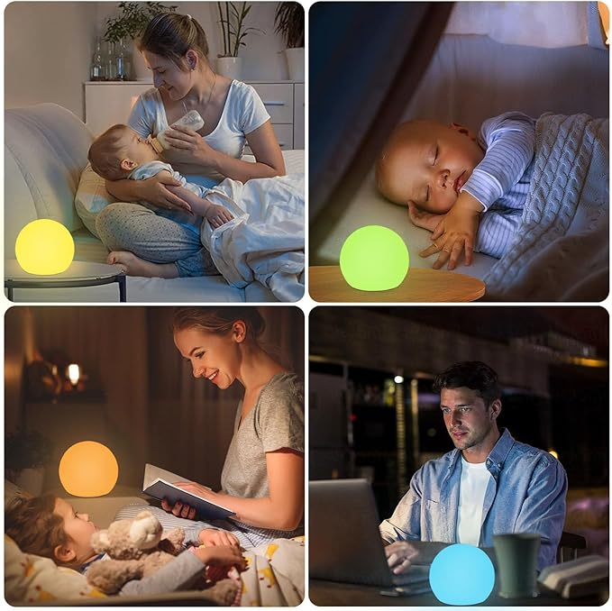 6-in Cordless LED Globe Orb Light for Kids, RGB Color Changing Orb Night Light Mood Lamp w/Remote, Rechargeable LED Ball Night Light Sphere Bedside Lamp, Ideal for Home Garden Patio Party Bar Decors