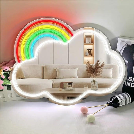 LED Mirror Neon Lights Light Up Dressing Mirror Cat/Shine Heart/Bat/Butterfly Shape Neon Mirror Sign for Modern Home Girl Room Bathroom Salon Wall Art Decor Gift For Girlfriend USB Powered