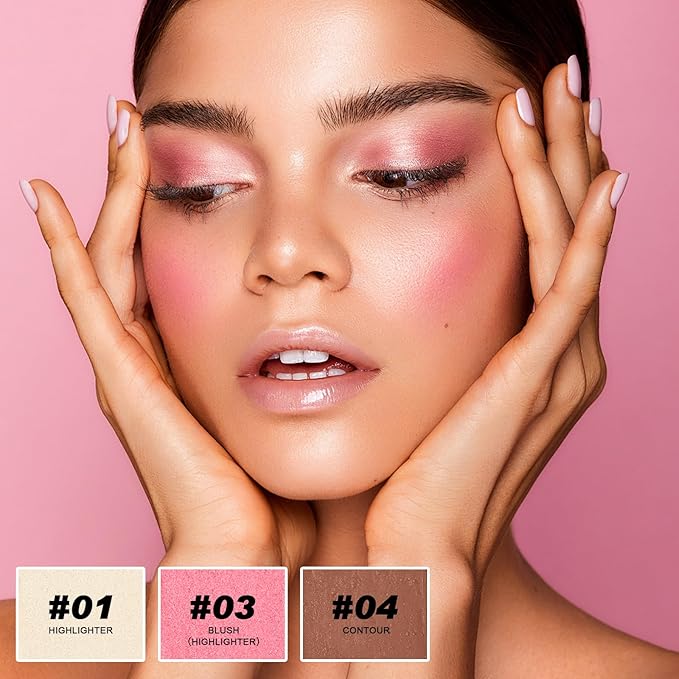 3-in-1 Cream Contour Stick Set - Blush, Bronzer & Highlighter for Cheek Sculpting - Long Lasting, Waterproof - Light (1+3+4)