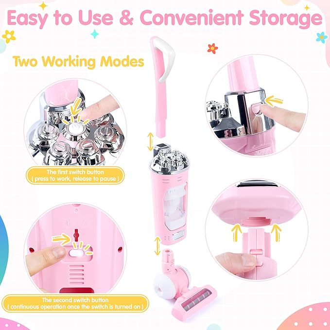 Kids Vacuum Cleaner Toy Set for Toddlers - 2PCS Toy Vacuum Sets for Toddlers 3+ Toddler Vacuum Toy That Works with Sound Effects, Baby Play Vacuum Pretend Role Play Household Housekeeping