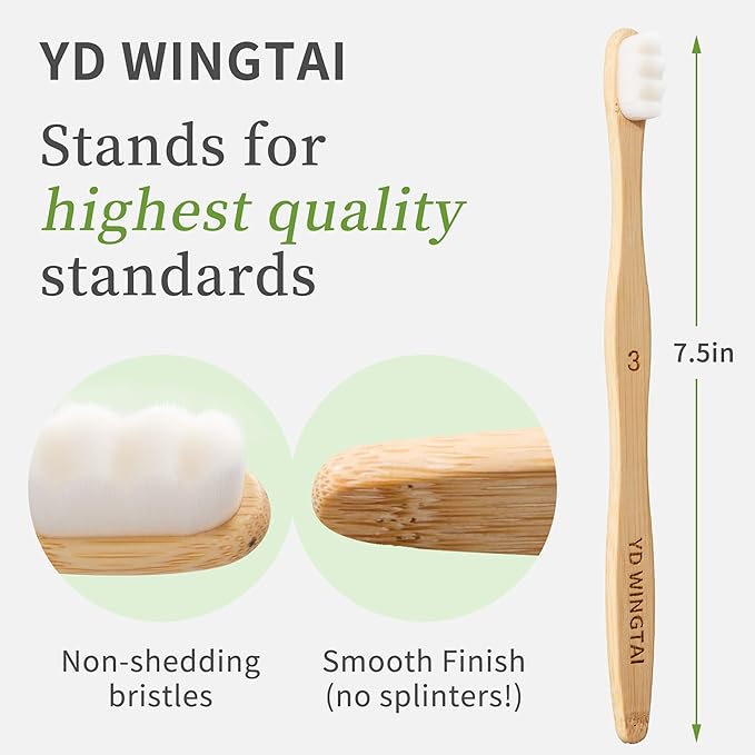 Bamboo Toothbrush BPA-Free Bristles Biodegradable Handle Ergonomic Design 12 Pack Natural Wooden Oral Care Set for Adults