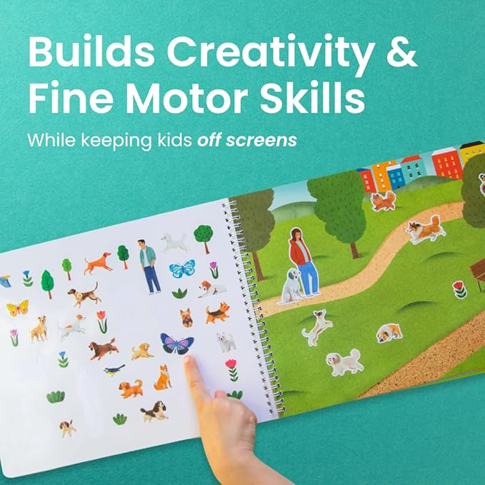 Cupkin Dog Sticker Book Activity for Kids, Toddler Airplane Travel Essentials, 500+ Dog Stickers for Kids + 12 Scenes + 12 Coloring Book Pages, Puppy Lover Children's Gift, Crafts Ages 2-8