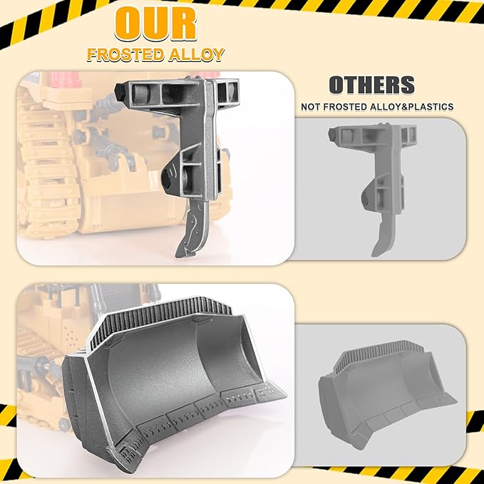 Remote Controlled Bulldozer, 9-Channel Metal RC Construction Vehicle Toy with Lights, Sound, and Rechargeable Battery, Remote Controlled Bulldozer Toy Gift for Kids Boys Girls Aged 4-12 (2.4 GHz)