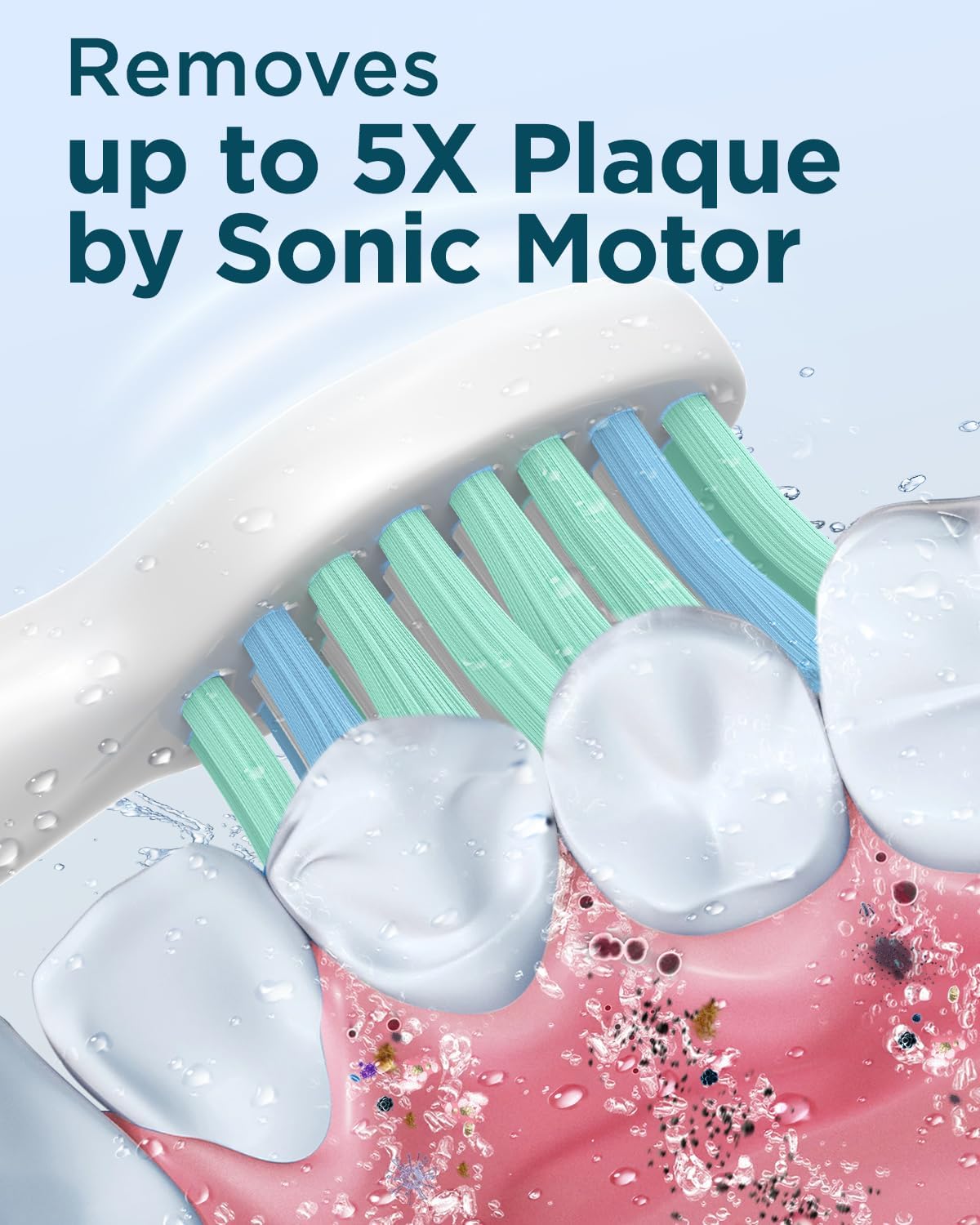 Rtauys M5 Sonic Electric Toothbrush for Adults and Kids - Rechargeable Electric Toothbrush Kids Ages 12+ and Adults with 8 Brush Heads & Travel Case, 120 Days Battery Life - White