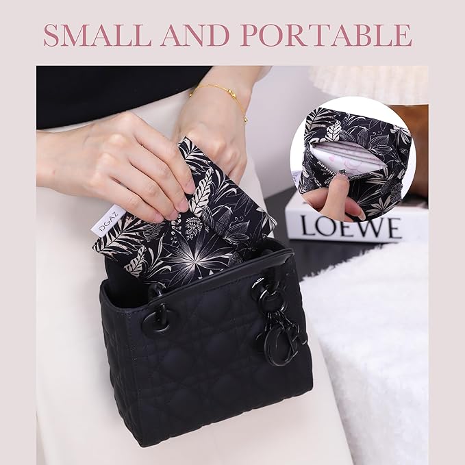 DGAZ Sanitary Napkin Storage Bag, Period Bag for Teen Aged Girls, Portable Period Bag for Panty Liners/Menstrual Cup/Small Tampons，Mini Makeup Bag for Purse(Dark Fragrance)