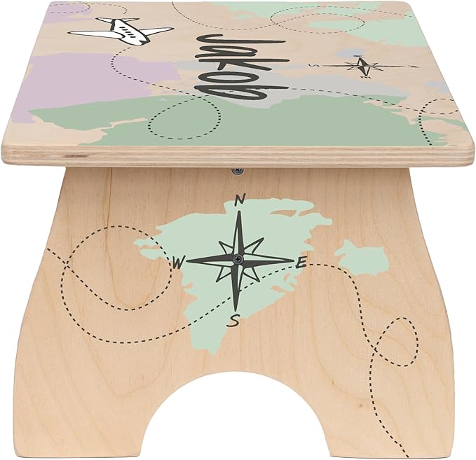 Step Stool for Toddlers- Personalized Wood Kids Step Stool with Name for Kitchen Sink, Bathroom, Potty Training, Toilet, Kitchen Sink- Sturdy and Safe- Made in USA by BloomOwl (Adventure-Explore)