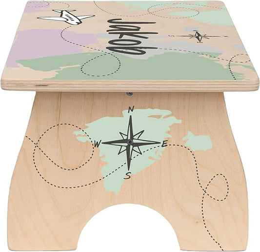 Step Stool for Toddlers- Personalized Wood Kids Step Stool with Name for Kitchen Sink, Bathroom, Potty Training, Toilet, Kitchen Sink- Sturdy and Safe- Made in USA by BloomOwl (Adventure-Explore)