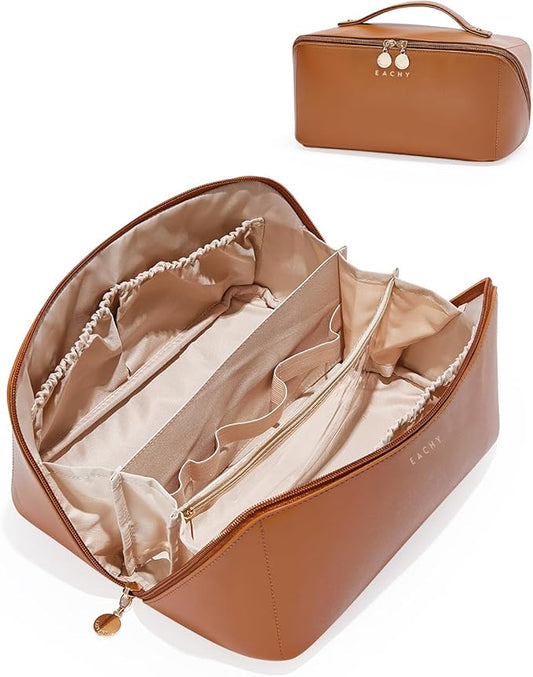 EACHY Travel Makeup Bag,Large Capacity Cosmetic Bags for Women,Waterproof Portable Pouch Open Flat Toiletry Bag Pattern Makeup Bag