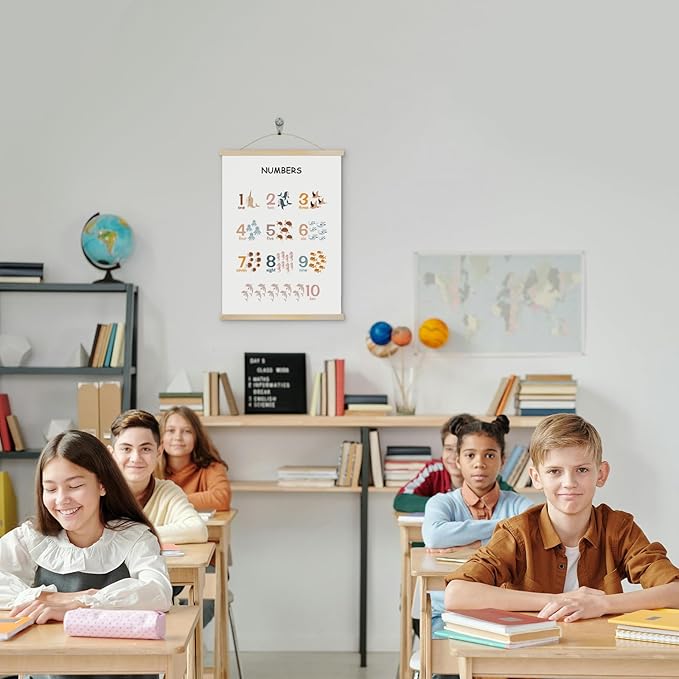 YOUHONG Classroom Wall Art Play Room Wall Decor Number Art Kids Learning Posters with Hanging Rope - Toddler Room Decor Preschool Educational Classroom Posters for Kids (12x15.7 Inch)