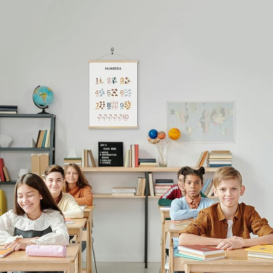 YOUHONG Classroom Wall Art Play Room Wall Decor Number Art Kids Learning Posters with Hanging Rope - Toddler Room Decor Preschool Educational Classroom Posters for Kids (12x15.7 Inch)