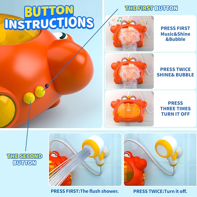 Red Crab Bath Toys for Kids 1-3 & Babies 6-12 Months, Baby Bath Shower Head, Rechargeable Light Up Bubble Machine with Music, Birthday for Toddler Girls Boys (Bathtub Use)